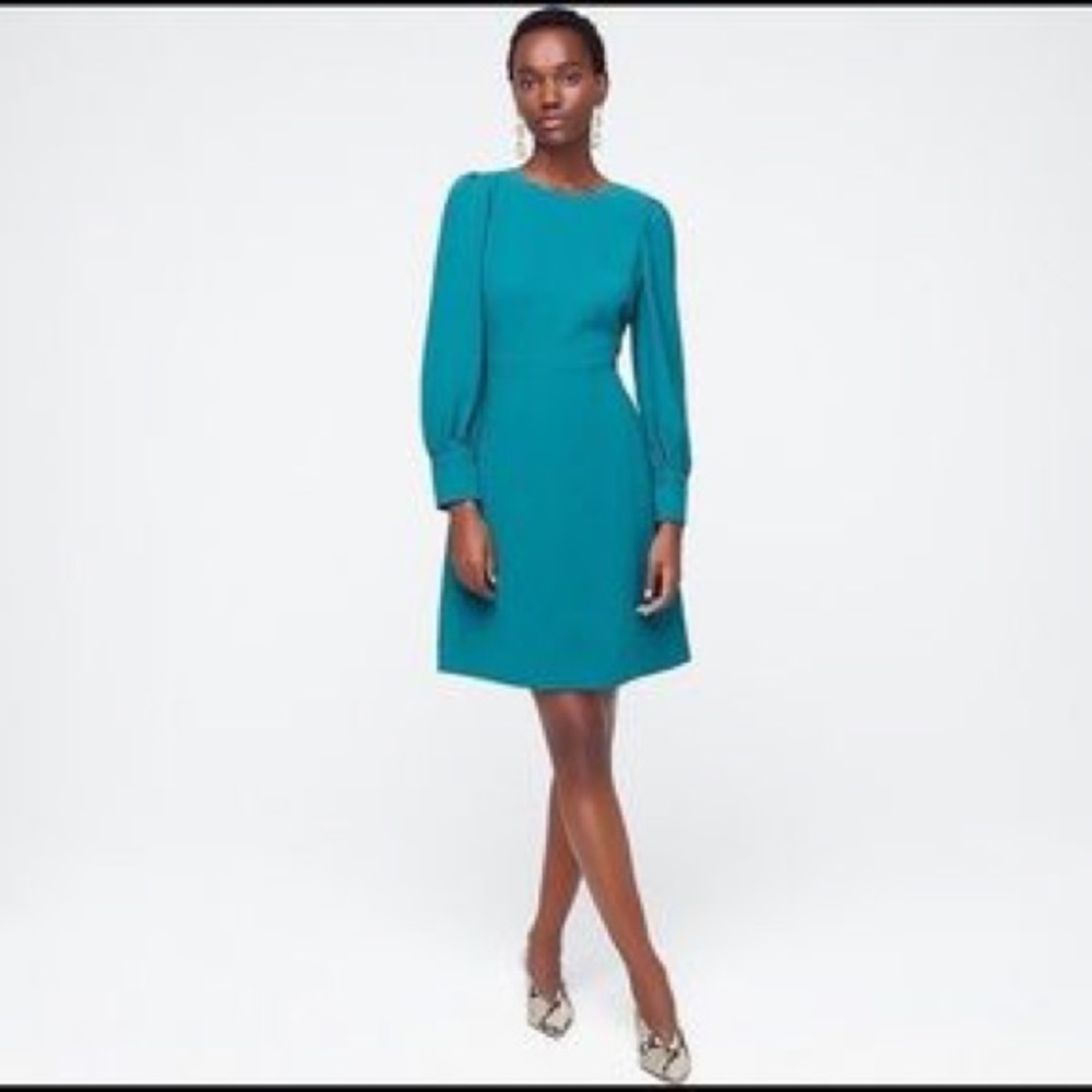 J. Crew Teal Long-Sleeve Shift Dress